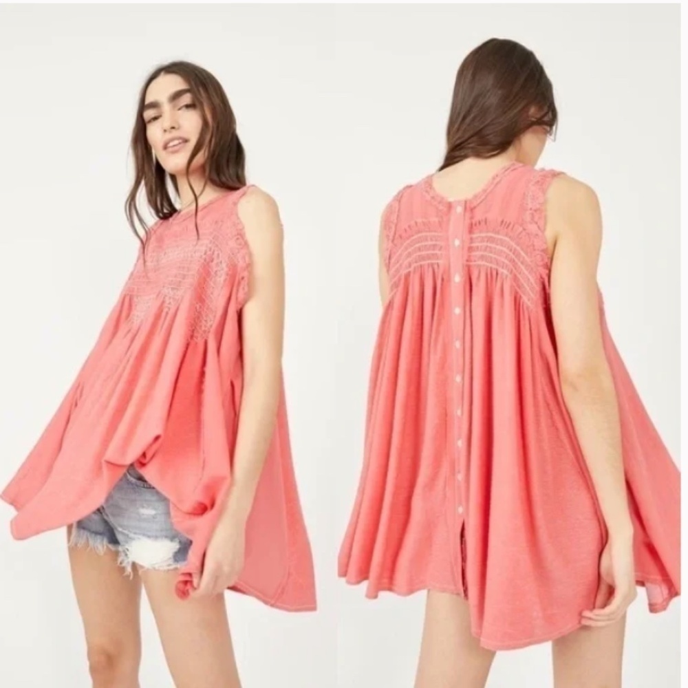 NWT Free People Sea Breeze Tunic Coral Pink boho bohemian